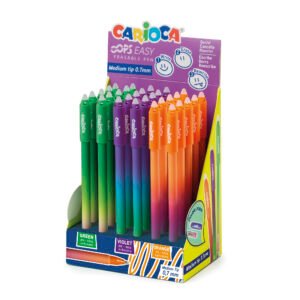 Expositor 30 Bolígrafos Borrables Carioca Oops Easy Verde, Violeta y Naranja