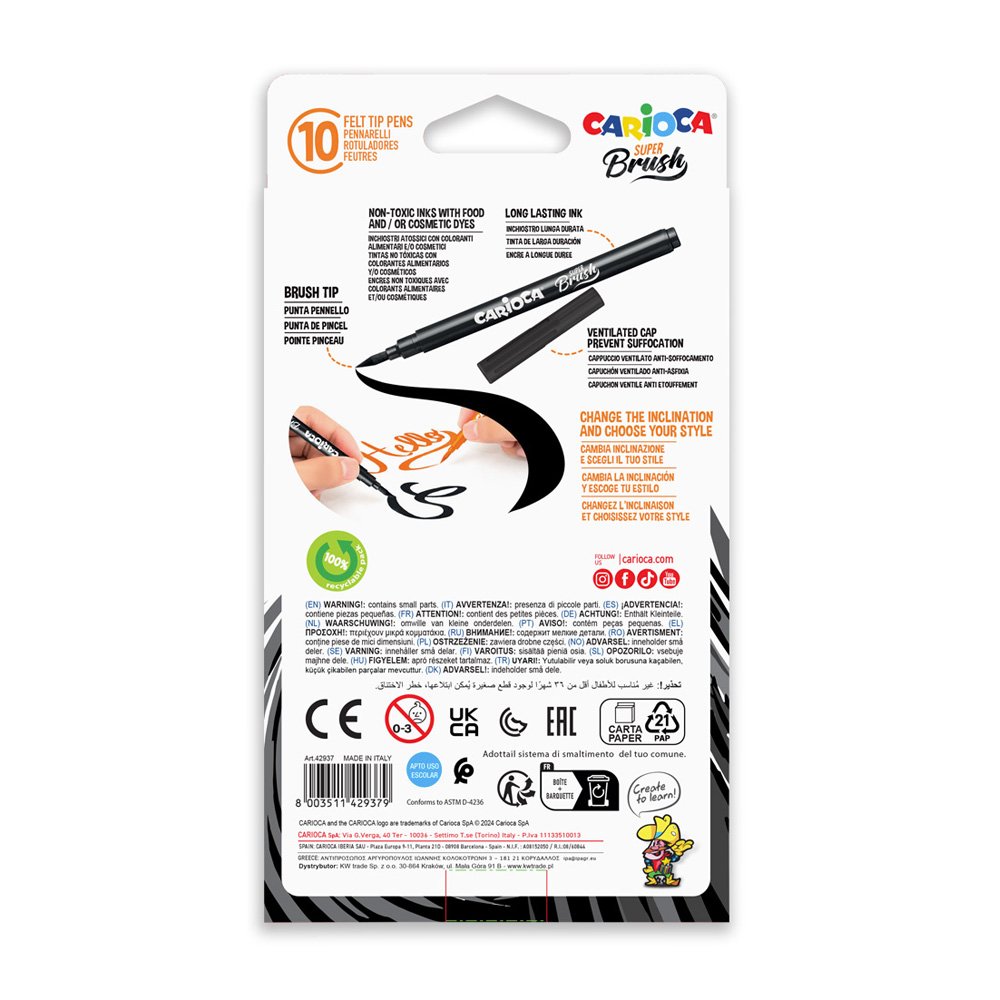 Plumones Carioca Super Brush 10 Unidades Punta Pincel Plumones Carioca Super Brush 10 Unidades Punta Pincel - Imagen 2