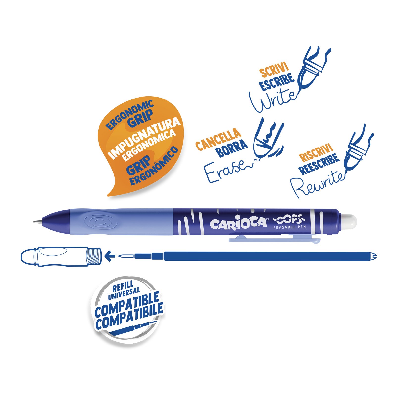 Bolígrafo Borrable Retráctil Carioca Oops Azul 0,7 mm Bolígrafo Borrable Retráctil Carioca Oops Azul 0,7 mm - Imagen 3