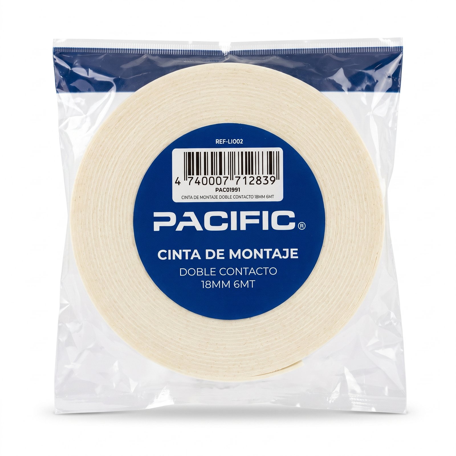 Cinta de Montaje Doble Faz Pacific 18 mm x 6 m – Espuma Cinta de Montaje Doble Faz Pacific 18 mm x 6 m – Espuma