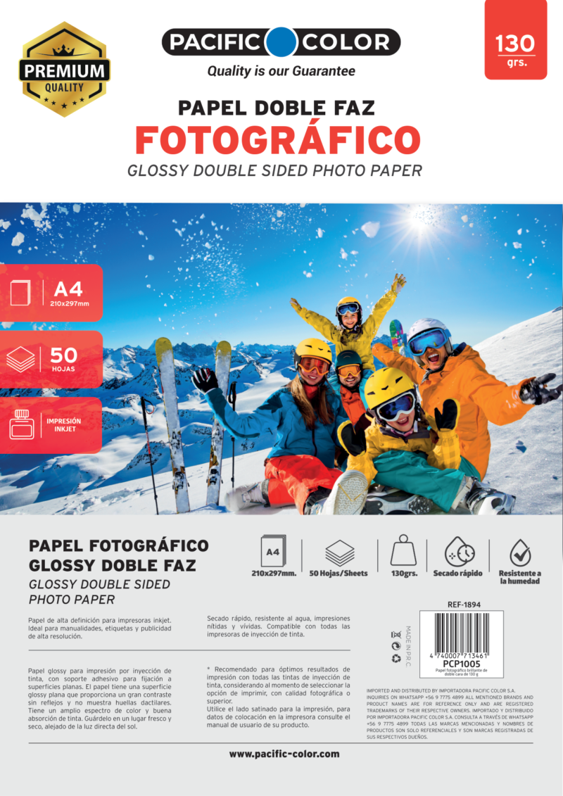 Papel Fotográfico Glossy Doble Faz Pacific Color A4 130g