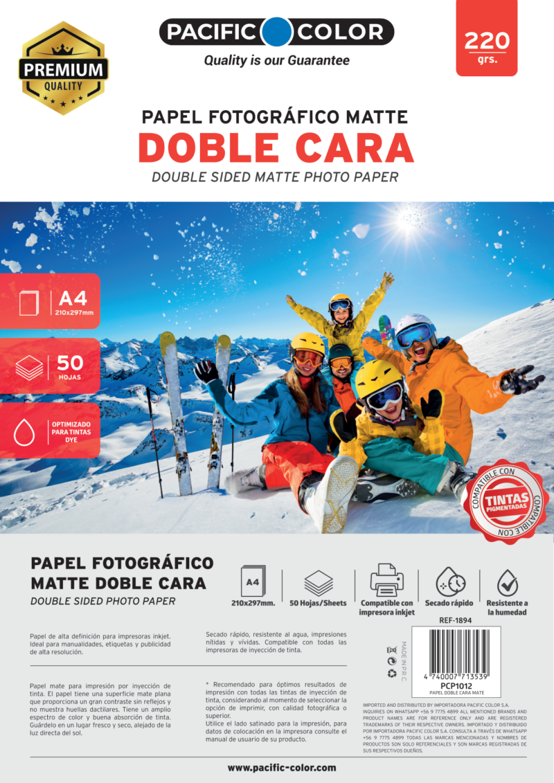 Papel Fotográfico Matte Doble Cara Pacific Color A4 de 220g