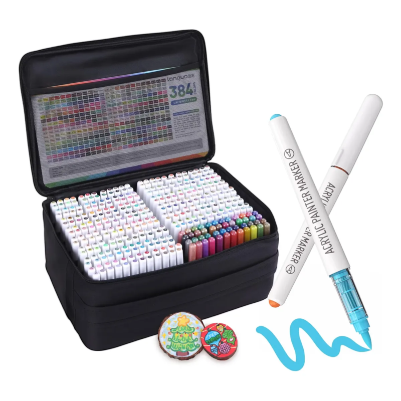 Set 384 Marcadores Acrílicos Languo M720 Tinta Líquida Punta Pincel