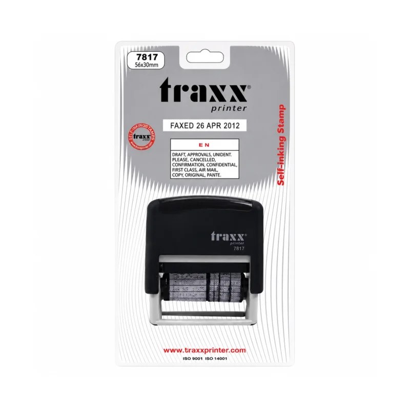 Timbre Autoentintado Traxx 7817-T1 con Fechador y 12 Textos · 56 x 30 mm