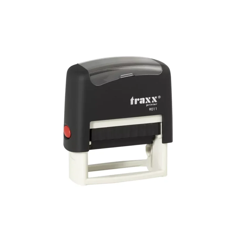 Timbre Autoentintado Personalizable Traxx 9011 · 38 x 14 mm Negro/Verde Menta