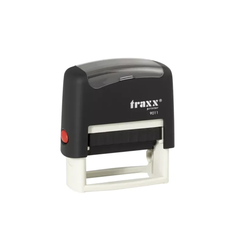 Timbre Autoentintado Personalizable Traxx 9011 · 38 x 14 mm Negro/Naranja