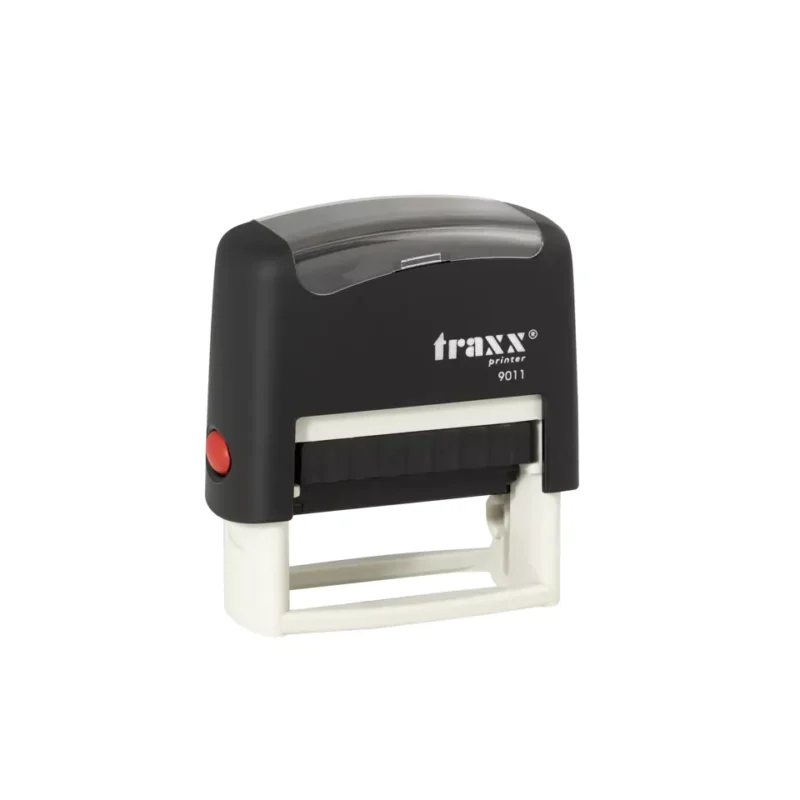 Timbre Autoentintado Personalizable Traxx 9011 · 38 x 14 mm Negro/Amarillo