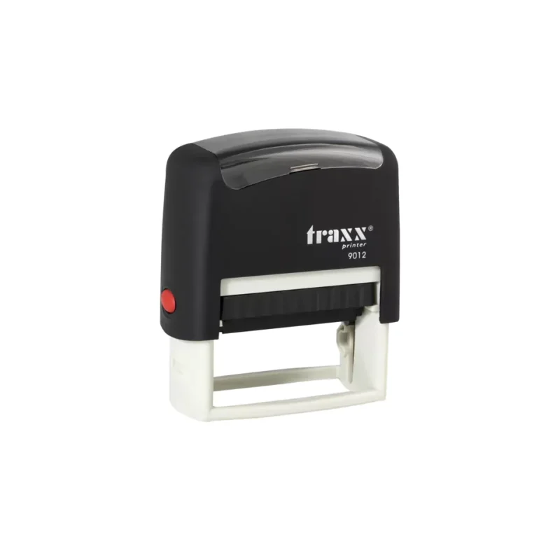 Timbre Autoentintado Personalizable Traxx 9012 · 48 x 18 mm Negro/Naranja