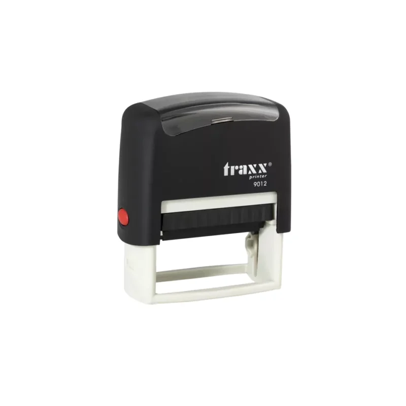 Timbre Autoentintado Personalizable Traxx 9012 · 48 x 18 mm Negro/Rosado