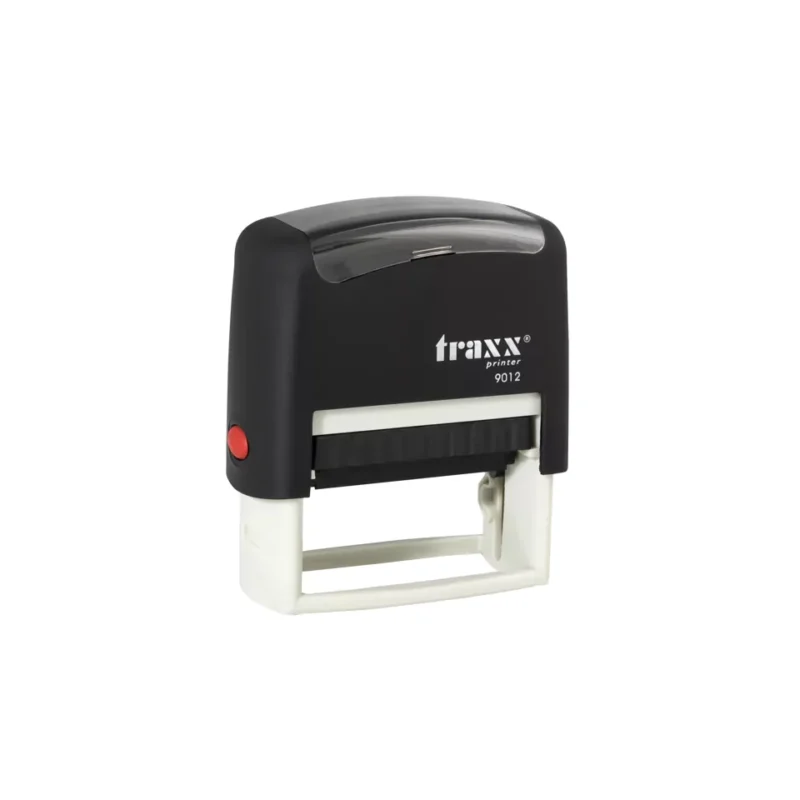 Timbre Autoentintado Personalizable Traxx 9012 · 48 x 18 mm Negro/Rojo