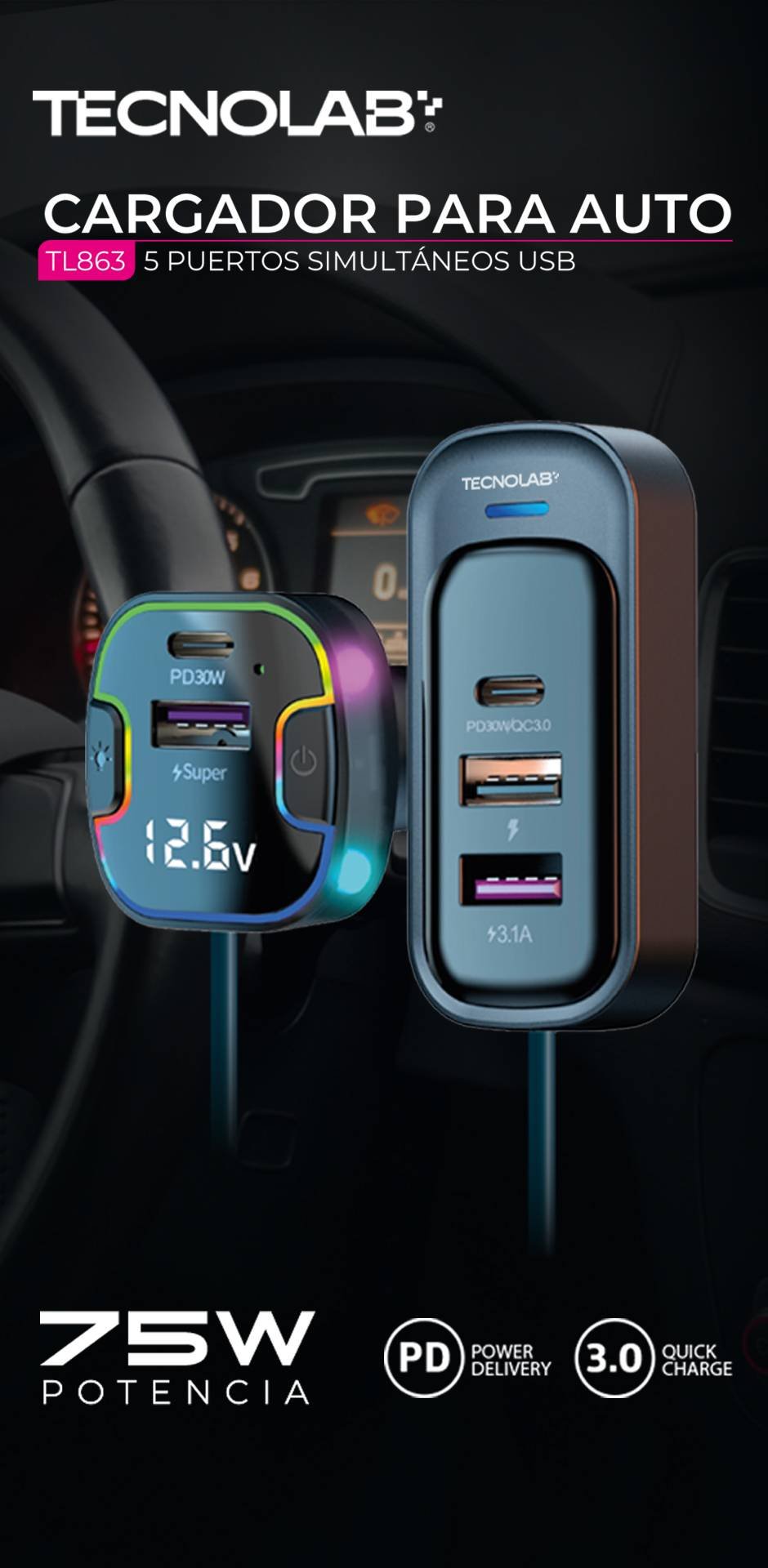 Cargador Multipuerto con Extensor para Automóvil